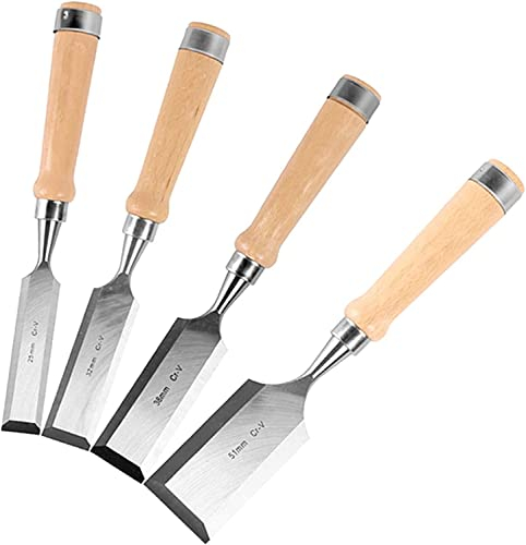OITTo 4 pièces 25-51mm Sculpture ciseau Menuisier Outil Plat ciseau Ensemble Professionnel Couteau à découper Graver Sculpture Bois Outils Tour Outils