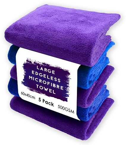CA Detailing Premium Edgeless Microfibre Car Drying Towels Large, 5 Pack Super Thick Absorbent Car Cleaning Cloths, 500GSM 60x40cm - Perfect Drying Towel for Household, Car Detailing,Drying, Washing
