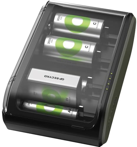 GP ReCyko Chargeur de Batterie USB Universel pour Toutes Les Batteries AA, AAA, C, D, 9 V, Design Robuste