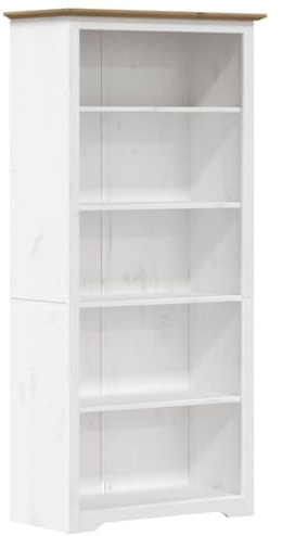 vidaXL Bücherregal, Bücherschrank mit 5 Fächern, Regal für Wohnzimmer Schlafzimmer Büro, Büroregal Büroschrank, Französischer Stil, Braun Massivholz Kiefer
