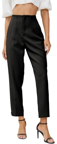 JEAAMKSSER Women's High Waisted Business Trousers Straight Leg Pleated Office Slacks Pants Black M