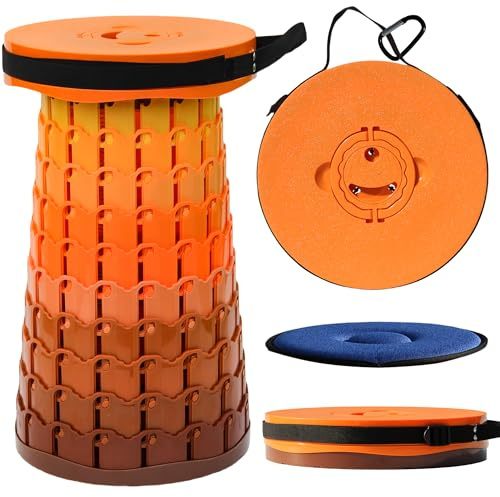 ALEVMOOM XL Sgabello Pieghevole Portatile, Sgabello Telescopico Portatile Con Cuscino Regolabile Sgabello da Campeggio per Pesca Campeggio Escursione Trekking Interna, Carico Massimo 450kg (Fuoco)