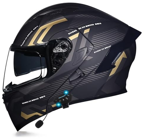Klapphelm mit Sonnenblende Bluetooth Helm Motorrad Klapphelm Motorradhelm ECE Zertifiziert Integralhelme Mit Doppelvisier und Mikrofon Motorradhelm Klappbar Für Herren Damen