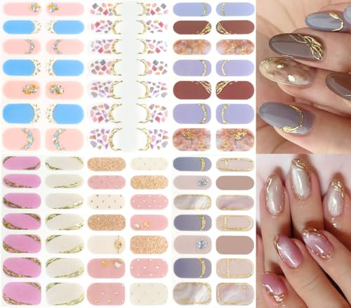 NAILDOKI Nagelfolie, Nagelsticker Nagelkunst Sticker Nail art Selbstklebend, Maniküre Sticker Schöne Mode DIY Dekoration 6 Blatt
