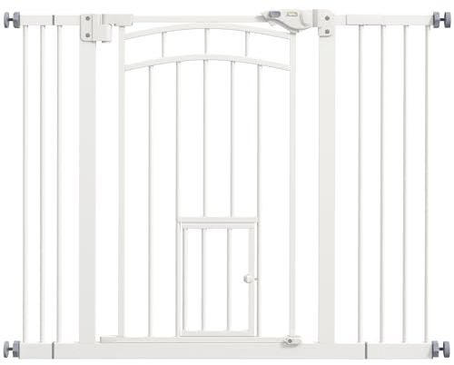 PawHut Türschutzgitter Treppenschutzgitter mit 7/14 cm Verlängerung Türgitter ohne Bohren Treppengitter für Breiten 74-100 cm Einhändiges Öffnen Stahl Weiß