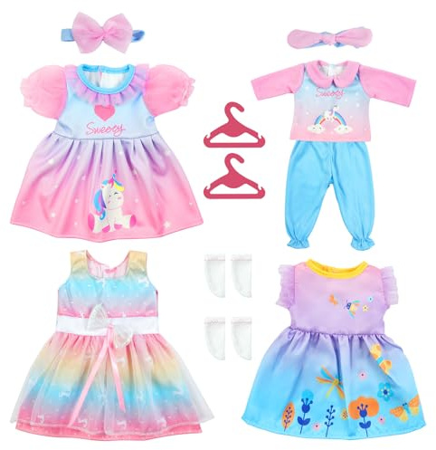 Aolso Ropa para Muñecas Bebé，4pcs Ropa para Muñecos Bebé，Conjunto de Ropa de Muñeca,Juego de Disfraz de Muñeca para Niños y Niñas,Accesorios para Muñeca(no muñecas)-Unicornio