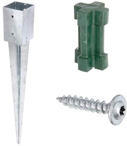 Alberts 211288 Einschlag-Bodenhülse | 91 x 91 mm, Gesamtlänge 750 mm und Alberts 211240 Einschlag-Werkzeug | 90 x 90 mm, 100 x 100 mm und Ø100 mm | Kunststoff, grün, feuerverzinkt