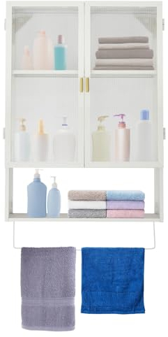 Ecoggeder Wandschrank Hängevitrine Hängeschrank aus Glas mit 2 Türen Aufbewahrungsschrank für Eingangsbereich Wohnzimmer Badezimmer Esszimmer (Weiß)