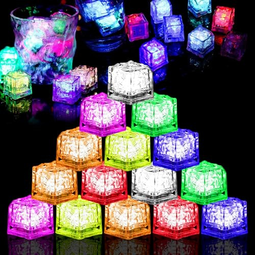 24 pcs Cubitos de Hielo LED para Decoración de Bebidas en Fiestas, Bodas, Clubes y Bares. Cubos de Hielo Reutilizables en Colores Fantásticos para Refrescar Bebidas