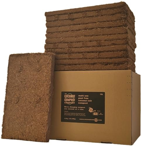 COCONUT COMPOST. Organic Coir Soil. (72L)12x6L. Peat Free + Plastic Free. Indoor + Outdoor Plants. Repotting Mix, Vegetable + Seed Compost. Reptile, Turtle Vivarium Substrate. Professional standard.