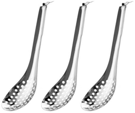 3Pcs Metal Small Slotted Spoon Durable Steel Caviar Strainer Spoons Small Colander Portable Stainless Steel Spherification Spoon for Kitchen Soup Caviar