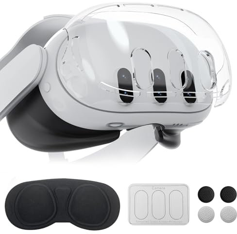Olycism Case for Meta Quest 3 Accessories for VR Headset Oculus Quest 3 Scratch-resistant Waterproof Including 1*Protective Front Cover 1*Lens Cover 4*Joystick Caps 3*Tempered Lens Protector