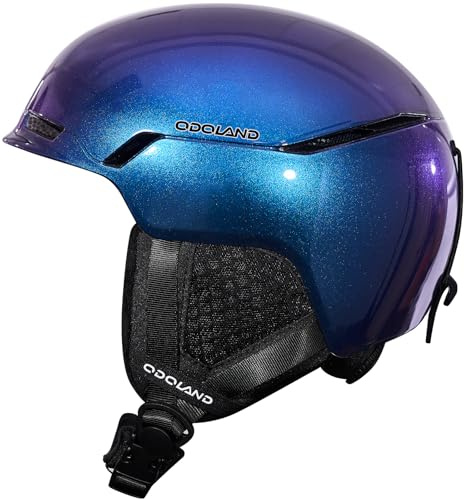 Odoland Casque de Ski, Casque de Snowboard Couluer Changant, Casque de Ski avec Cache-Oreilles Anti-Choc pour Adult et Jeune, Casque de Neige Compatible avec Masque de Ski, Sécurité Certifiée, Bleu
