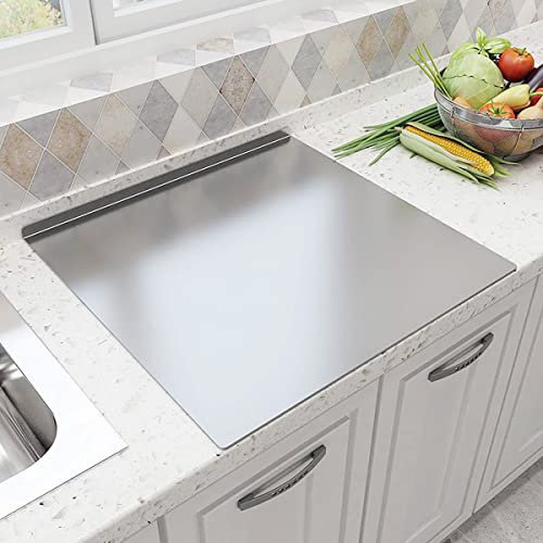 Planche à découper de cuisine en acier inoxydable - 50 x 40 cm - Robuste - Pour la préparation des aliments sur les plans de travail - Planche de cuisson durable pour la cuisine