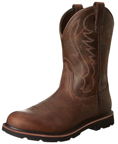 GHSIRUEU Herren Langschaft Stiefel Schlüpfen Runder Zeh Blockabsatz Cowboy Westernstiefel mit Stickerei,Braun,44 EU