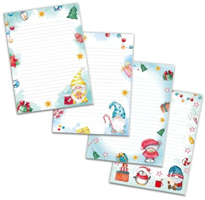 4 Blöcke Notizblock Weihnachtsbriefpapier Weihnachten Weihnachtspapier Brief an Weihnachtsmann liniert Kindermotiv für Mädchen Jungen (4 Blöcke/Variante 4 mit je 25 Blätter in A5-Format)