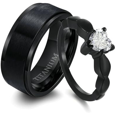 Beydodo Freundschaftsringe Paar Titan und Edelstahl, Hochzeit Ringe Herz mit Zirkonia Eheringe Partnerringe Personalisiert Damen Gr.52 (16.6) + Herren Gr.65 (20.7)