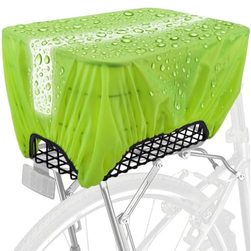 VAOLOAV 45L Regenhülle für Regenüberzug Rahrradkorb Fahrradtasche Gepäckträger Wasserabweisende Fahrradkorb Abdeckung mit Reflexstreifen Leuchtendes Grün