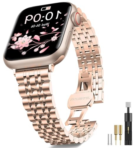 Efolen Damarmband, smalt metallarmband, kompatibelt med Apple Watch, armband, 38-40-41-42-44-45-46–49 mm, rostfritt stål armband med installationsverktyg för iWatch Ultra 2, SE Serie 10/9/8/7/6/5/4/3