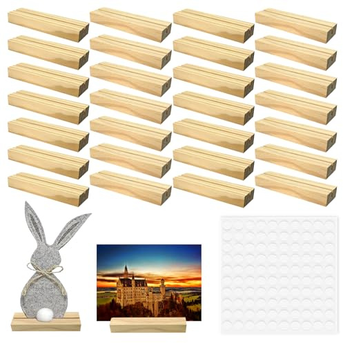 30er Pack Kartenhalter Holz,Tischkartenhalter,Postkartenhalter aus Holz,Fotokartenhalter,Menükartenhalter (mit 100 doppelseitigem Kleber)Stützender Osterhase Dekorativer Filz(10,5 x 3 x 1,5 cm)