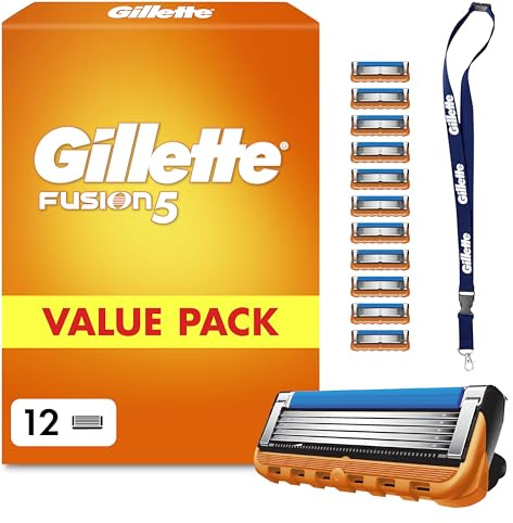 Gillette Fusion5 Men's Razor - 12 Blades | Engineered with Antifriction Blades for Up to 20 Shaves Per Blade Refill, Men's Razor Blade Refills for Wet Shave