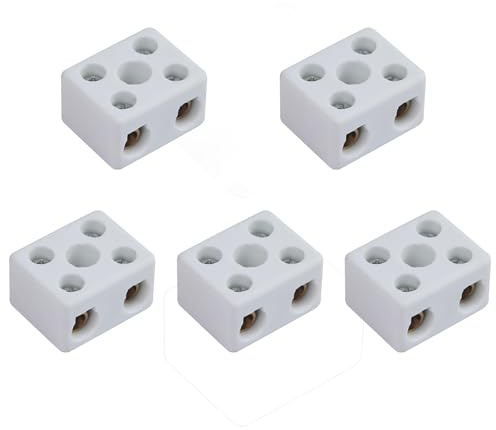 2 Bloques de Terminal de Cerámica de Vía, 60A 250V Conectores de Cerámica de Porcelana de Alta Temperatura con Apertura de Entrada de 8-10mm para Cable Eléctrico,Varias Situaciones de Cableado(5pcs)