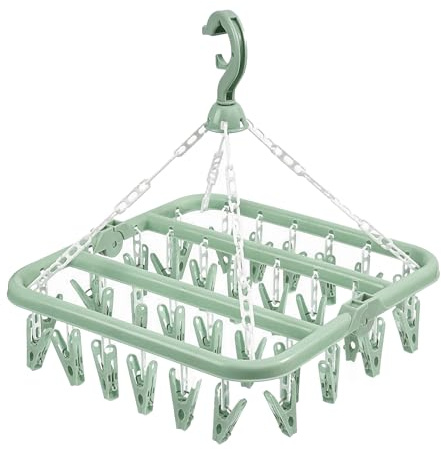 Underwear Dryer Hanger with 32 Clips,Foldable Design Multi-Functional Sock Dryer,Washing Line Sock-hanger,Octopus Clothes Hanger,Washing Line Accessories,for Socks,Underwear,Bras,Baby Clothes (Green)