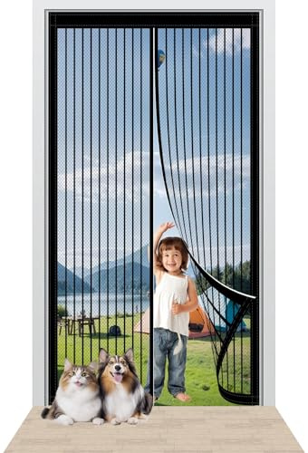 Fliegengitter Balkontür Magnet 82 x 215 cm Stärkere Magneten Insektenschutz Vorhang Ohne Bohren Einfache Installation für Holz/Aluminium Türen Und Balkon, Schwarz