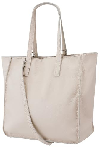 Damen Henkeltasche aus Echtleder – Mittelgroßer Shopper mit Schulterriemen – Handtasche Schultertasche mit Reißverschluss und Innenfach 37x13x29 cm Lili G555