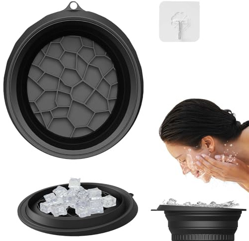SVOCK Silicone Ice Bowl for Face, Black Facial Ice Bath Ice Facial Folding Washbasin, Quick Cooling Foldable Silicone Wash Basin with Built-in Ice Tray for Puffiness Relief, Soothe Skin
