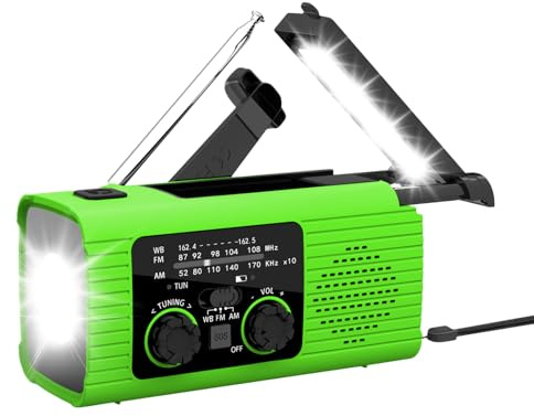 Radio De Emergencia Portátil | Radio De Manivela De Energía Solar con Linterna LED, Am/FM/NOAA Radios Meteorológica De Carga De 3 Vías con Pilas, Radios De Alarma SOS para Ourdoor Camping Viajes