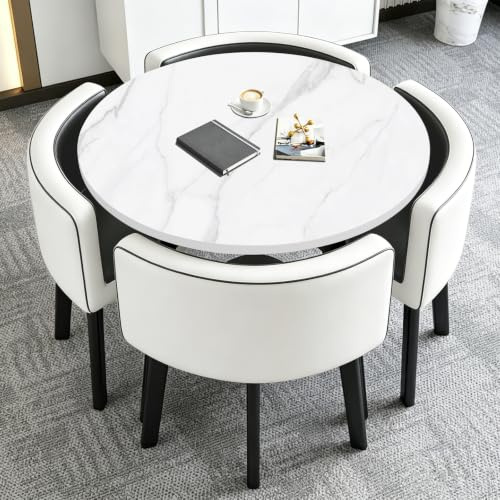 Round Dining Table and Chairs Set for 4-5 Piece Kitchen Dining Set