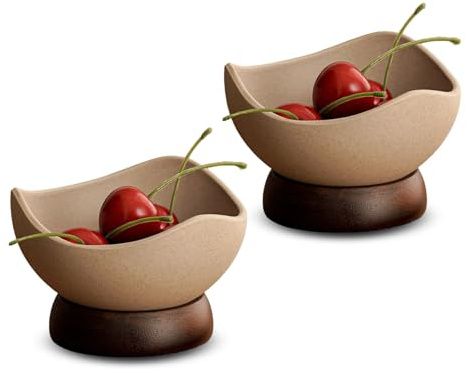 Oriental riverkit Bols à Dessert en Porcelaine, Lot de 2 Bol Aperitif, Bol à Tapas, Bols à trempette pour Dessert, Salade ou Crème Glacée, Résistants au Lave-vaisselle, Brun
