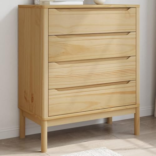 Tonture Kommode Floro Wachsbraun Massivholz Kiefer, 76,5x39x90,5 cm Möbel mit 4 Schubladen, rustikaler Stauraum für Wohnzimmer, Flur