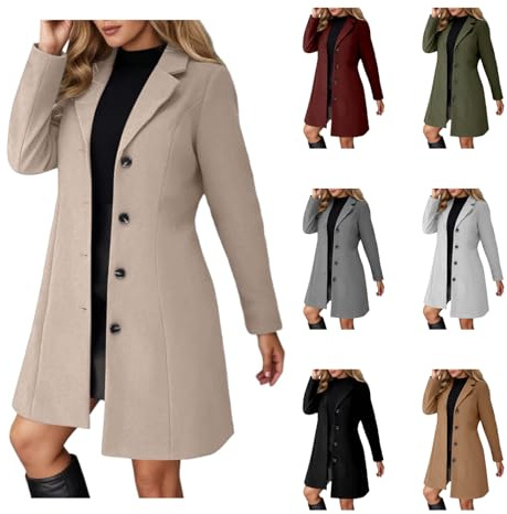 Wollmantel Damen Lang Kurzmantel Damen Trenchcoat Damen Frauenmantel Herbstmantel Damen Revers Mantel Einfarbig Übergangsjacke Knielang Wintermantel Einreihiger A-Linie Wolljacke Herbst Winter