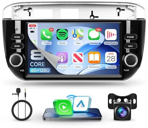 Rimoody 8 Core 6G+128G Autoradio Android per Fiat Punto Evo 2012-2015, 7 Pollici Stereo per Fiat Punto con Wireless Carplay Android Auto Mirror Link Bluetooth FM/RDS/EQ WiFi GPS Retrocamera