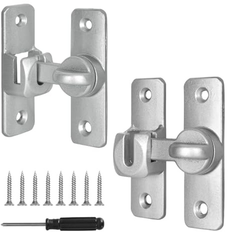 2 Lucchetti Scorrevoli, Alluminio Serratura Porta-Scorrevole, Viene Fornito con un Cacciavite, Installazione Semplice, 90/180 gradi per Porte Scorrevoli, Fienili, Bagni, Finestre, Cucine, Argento