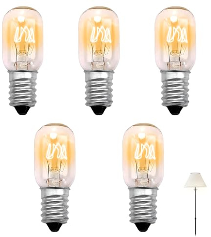 MustuVerve 5Pcs Fridge Light Bulb, 15W Screw Salt Lamp Bulbs Warm Yellow AC 220-250V Single Tungsten Lamp Small E14 Screw in Pygmy Bulb Suitable for Refrigerators Range Hoods Microwave Ovens