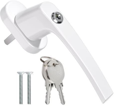 GANZTECH 1 PIÈCE Blanc Poignée de fenêtre verrouillable, fabriquée avec Une Base en Alliage de Zinc à Haute précision et Une poignée en Alliage d'aluminium de Grade Spatial,jumelé avec 2 clés.