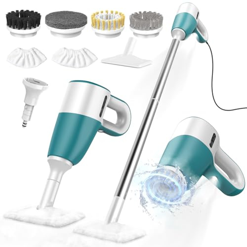 Steam Cleaner with Electric Spin Brush, No Manual Scrubbing, 1200W 2-in-1 Steamer for Cleaning Tool, 2 Modes, 11 Accessories, Detachable Long Handle for Home, Floor, Tile, Grout, Bathroom(Green)