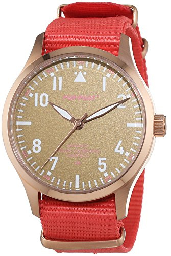 Pop Pilot Unisex Analog Quarz Smart Watch Armbanduhr mit Stoff Armband LIS Beige mit Rotgold & Rosa One Size