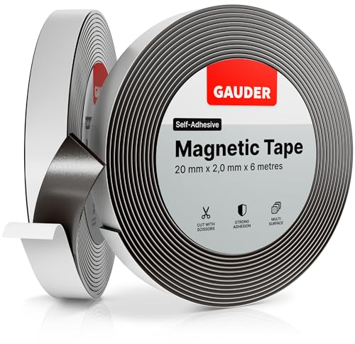 GAUDER Cinta Magnética Autoadhesiva - Banda Magnética Flexible Recortable para Manualidades, Organización y Decoración (6 m x 20 mm) - Imán en Tira