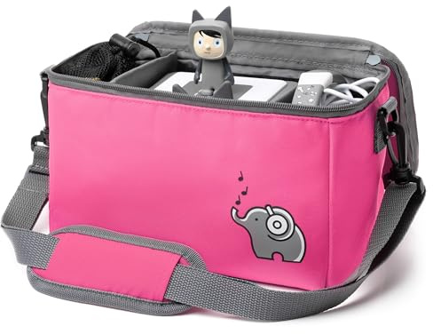 fantifant Musikbox Tasche für Tigerbox oder Toniebox Tasche für Box und Figuren – Flexible Innenfächer - Netzbeutel für Tigercards, Tonies Aufbewahrung oder Tonie Play Controller – flamingopink