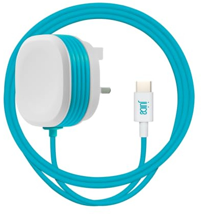 Juice USB Type-C Powerful Mains Charger for Tablets & Mobiles, 2.4 AMP output (White) | 12W UK plug charger with integrated 1.5m USB-C cable | Works with iPhone 15, Android devices & tablets