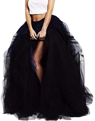 Lisong Women Maxi Tulle Floor Length Layered High Waist Special Occasion Skirt M Black
