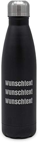 printplanet - Isolierte Trinkflasche mit Text oder Namen graviert - Edelstahl Thermo-Flasche mit Gravur, 500ml - Schwarz - Motiv wählen