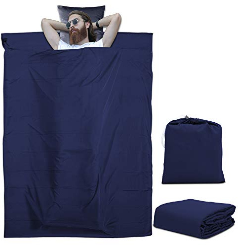 INTIRILIFE Sacco a Pelo in Poliestere Blu Scuro 115 x 210 cm - Borsa da Viaggio Leggera con Chiusura e Custodia, Perfetta per rifugi di Montagna - ostelli, Vacanze, Campeggio