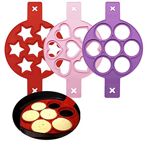 Silikon Spiegelei Form, 3PCS Herz&Rund&Stern Form Pfannkuchen Maker für die Einsparung von Kochzeit, isolierte Keksform Backen Schablone für schnelle einfache DIY Ei Cupcake Gebäck