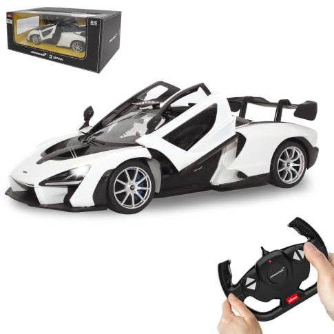 JAMARA 403118 McLaren Senna 2,4 GHz 1:14-RC Auto, offiziell lizenziert, bis 1 Std Fahrzeit, ca. 11 Kmh, LED Licht, Türen manuell öffnen, perfekt nachgebildete Details, detaillierter Innenraum