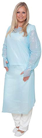 Vlies-Infektionsschutzkittel Gr. XXL Premium Plus 25 Stück | Infektionserregerschutz EN 14126 CPE-Komplett-Laminierung | mit Daumenschlaufen | CPE-Schutzkittel 119 x 144 cm (XXL)